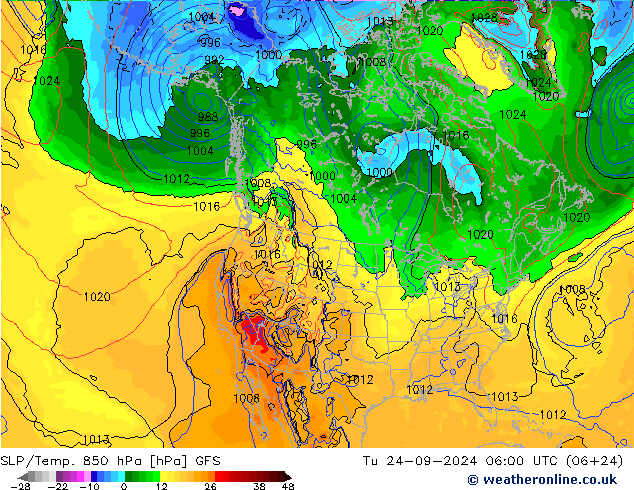 SLP/Temp. 850 hPa GFS mar 24.09.2024 06 UTC