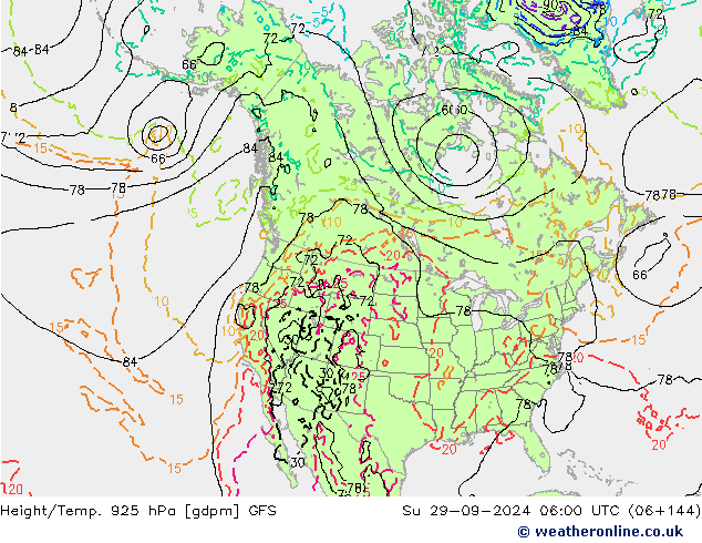 Height/Temp. 925 hPa GFS Ne 29.09.2024 06 UTC