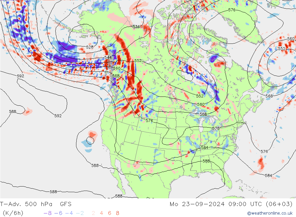 T-Adv. 500 hPa GFS Mo 23.09.2024 09 UTC