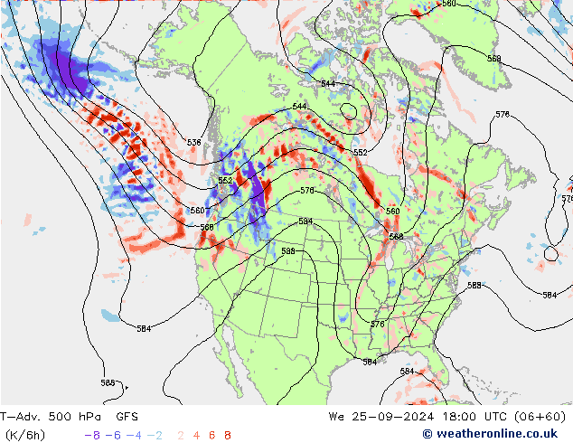 T-Adv. 500 hPa GFS śro. 25.09.2024 18 UTC