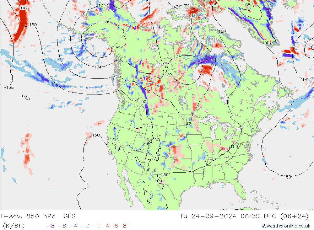 T-Adv. 850 hPa GFS Tu 24.09.2024 06 UTC