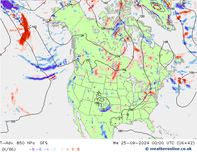 T-Adv. 850 hPa GFS mié 25.09.2024 00 UTC