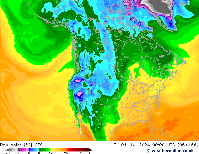 Dew point GFS Tu 01.10.2024 00 UTC