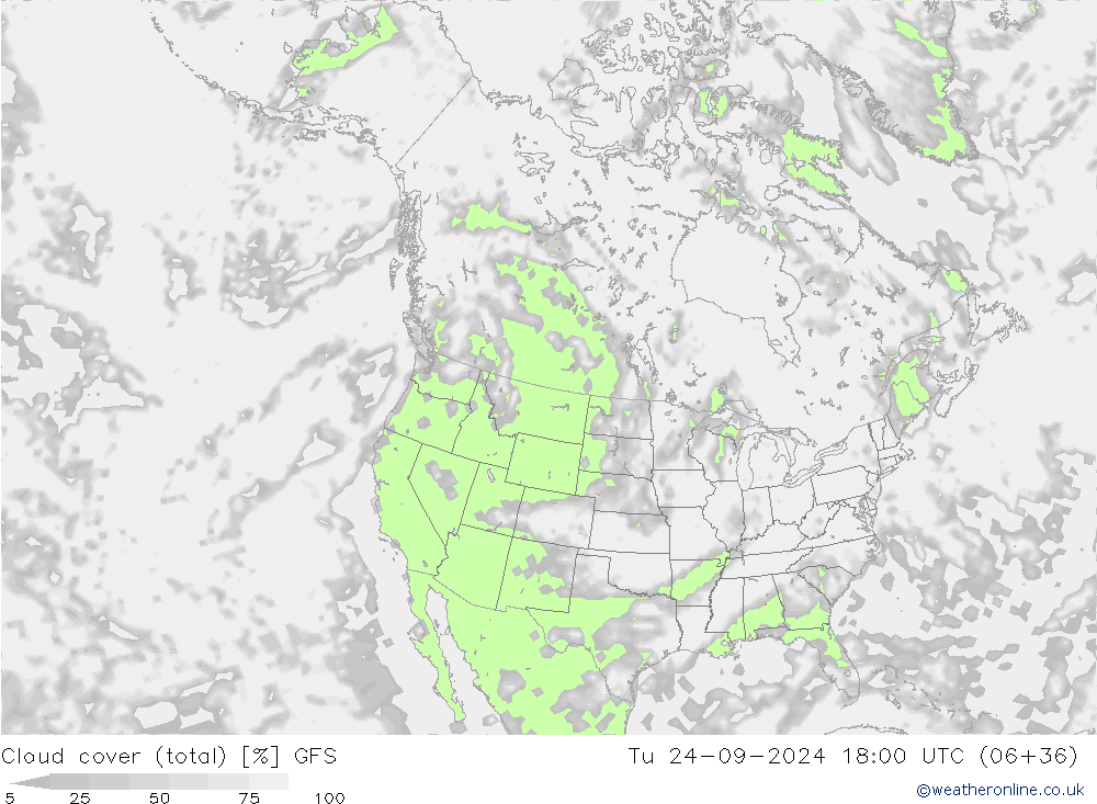 Nubi (totali) GFS mar 24.09.2024 18 UTC