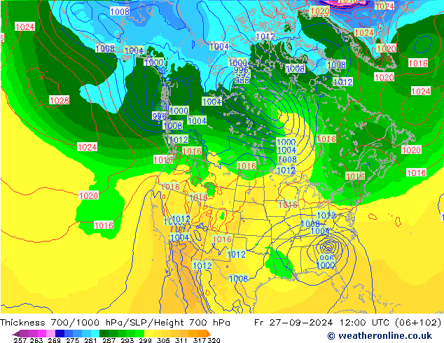 Espesor 700-1000 hPa GFS septiembre 2024