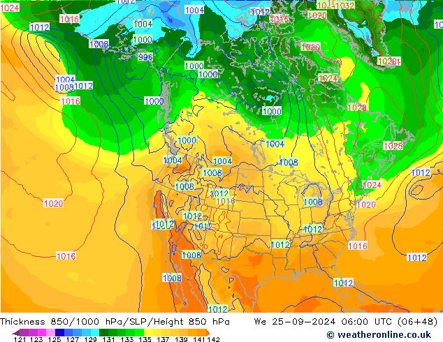 Schichtdicke 850-1000 hPa GFS Mi 25.09.2024 06 UTC