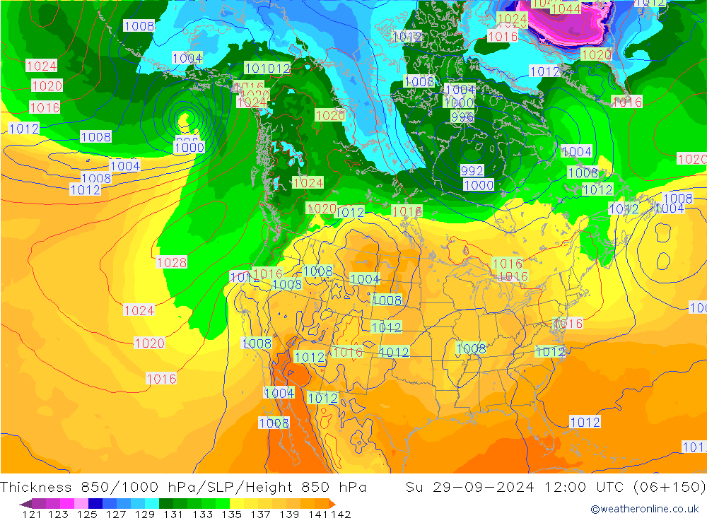 Thck 850-1000 hPa GFS Dom 29.09.2024 12 UTC