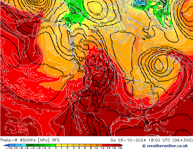 Theta-W 850hPa GFS sab 05.10.2024 18 UTC