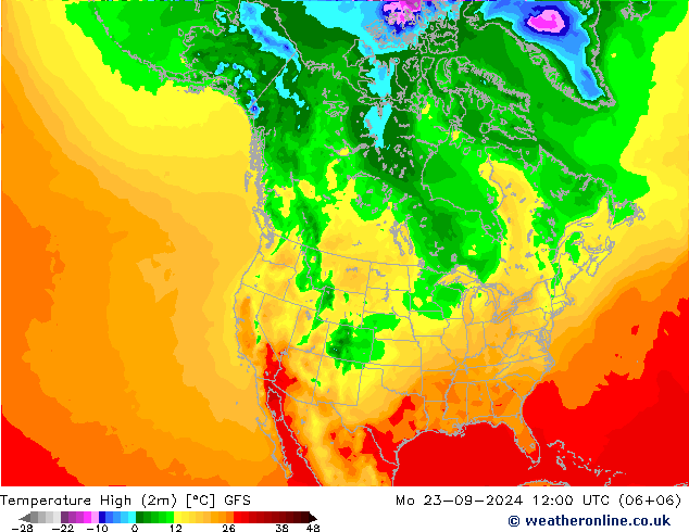 Temperature High (2m) GFS Mo 23.09.2024 12 UTC