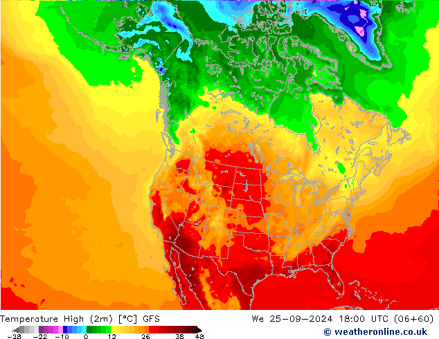 Max. Temperatura (2m) GFS śro. 25.09.2024 18 UTC