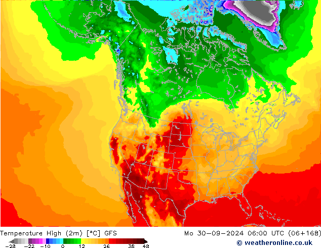 Temperature High (2m) GFS Mo 30.09.2024 06 UTC