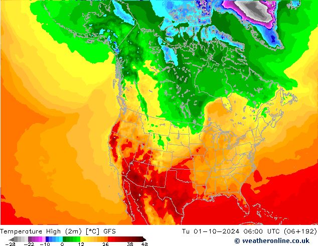 Maksimum Değer (2m) GFS Sa 01.10.2024 06 UTC