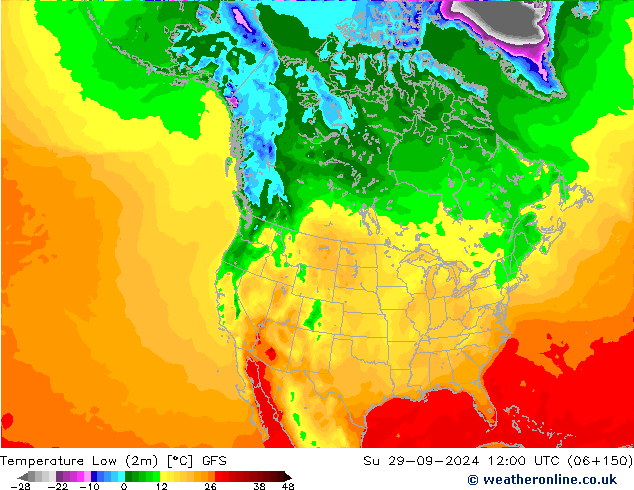 Nejnižší teplota (2m) GFS Ne 29.09.2024 12 UTC