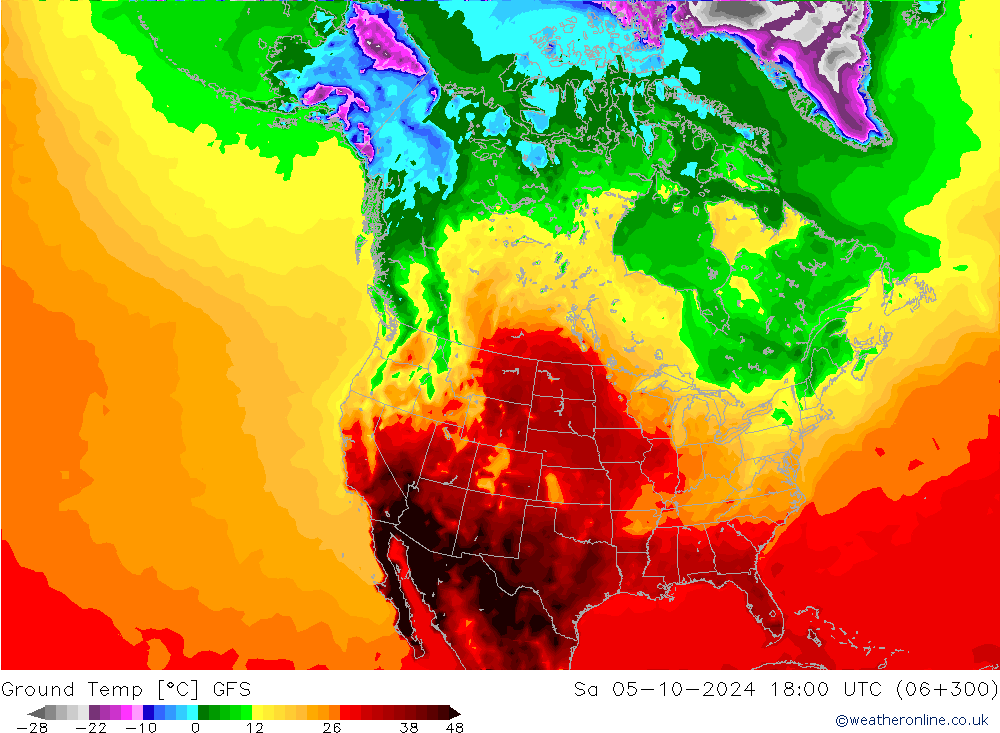 Temperatura del suelo GFS sáb 05.10.2024 18 UTC