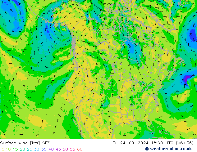 ветер 10 m GFS вт 24.09.2024 18 UTC