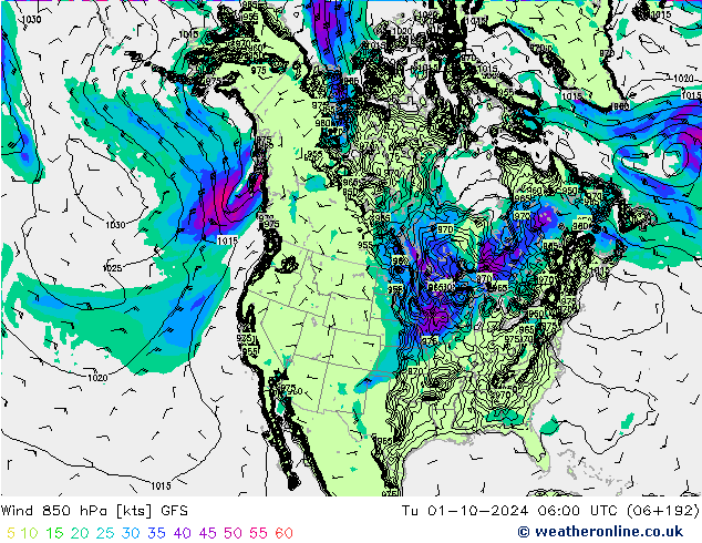 Wind 850 hPa GFS Oktober 2024