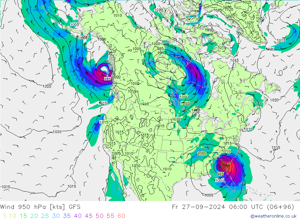 Vento 950 hPa GFS Sex 27.09.2024 06 UTC