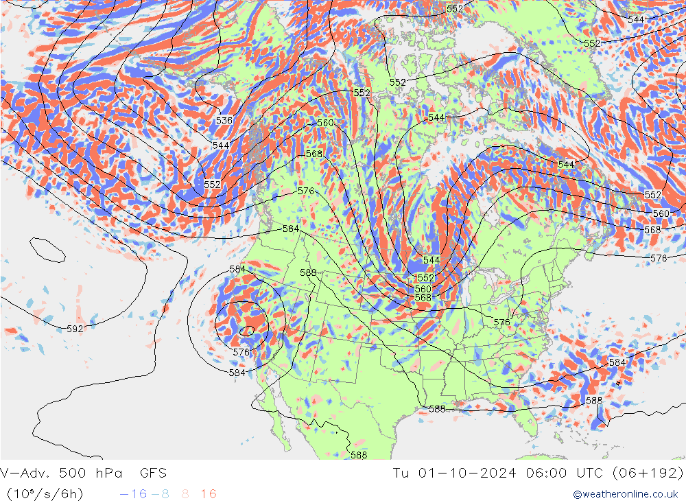 V-Adv. 500 гПа GFS вт 01.10.2024 06 UTC