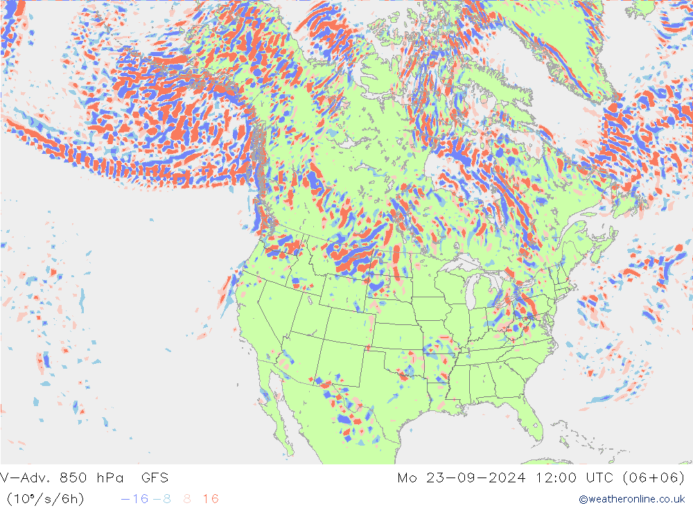 V-Adv. 850 hPa GFS pon. 23.09.2024 12 UTC