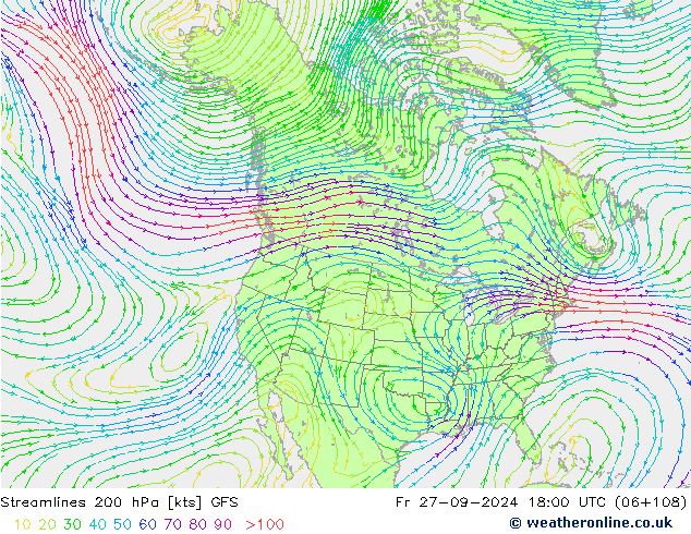 Streamlines 200 hPa GFS Fr 27.09.2024 18 UTC