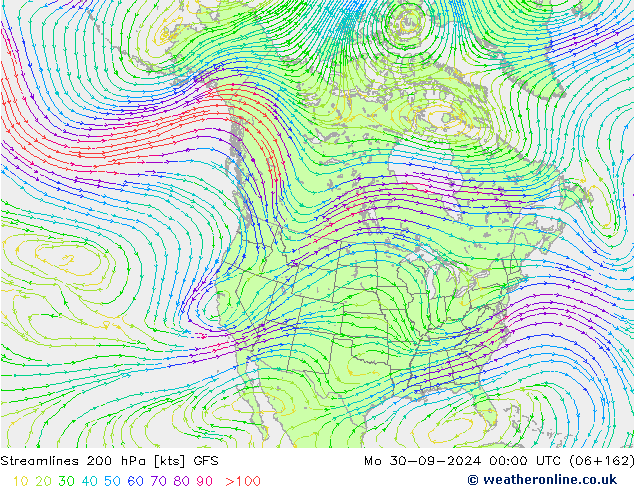 Streamlines 200 hPa GFS Mo 30.09.2024 00 UTC