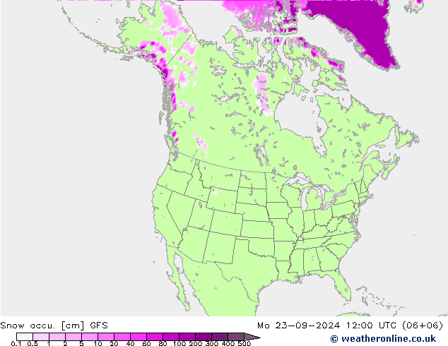 Snow accu. GFS Mo 23.09.2024 12 UTC