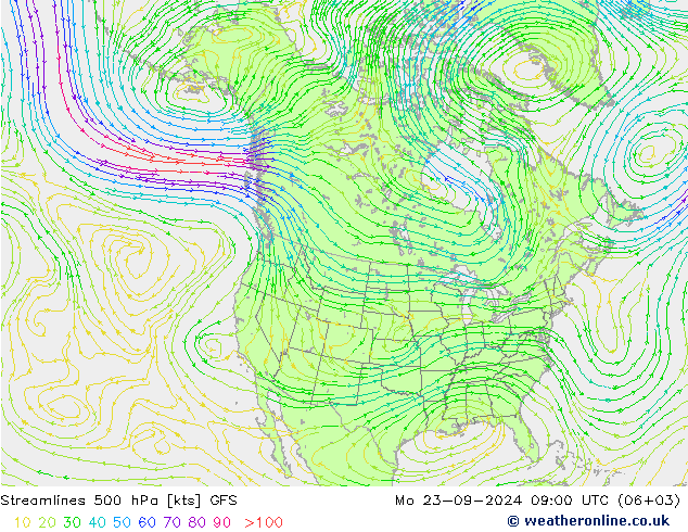 Stromlinien 500 hPa GFS Mo 23.09.2024 09 UTC