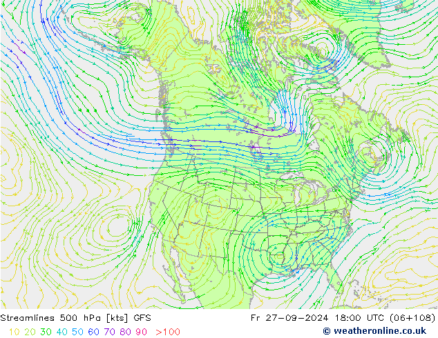 Streamlines 500 hPa GFS Fr 27.09.2024 18 UTC