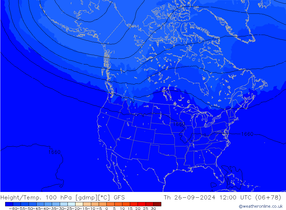 Height/Temp. 100 hPa GFS czw. 26.09.2024 12 UTC