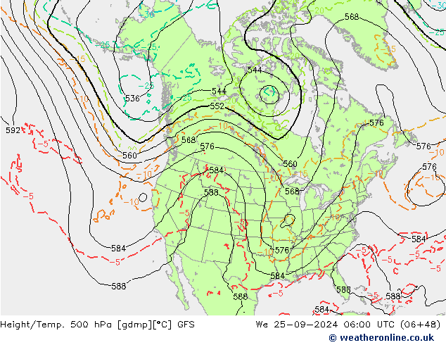 Z500/Rain (+SLP)/Z850 GFS We 25.09.2024 06 UTC