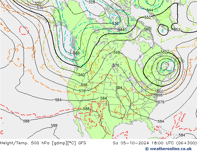 Height/Temp. 500 hPa GFS sab 05.10.2024 18 UTC