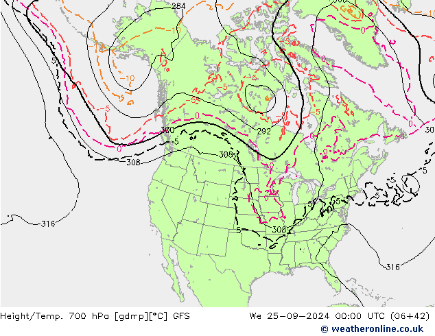 Yükseklik/Sıc. 700 hPa GFS Çar 25.09.2024 00 UTC