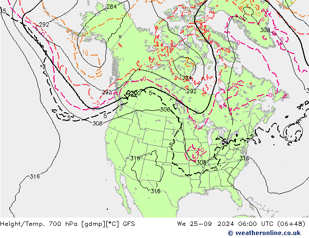 Height/Temp. 700 hPa GFS St 25.09.2024 06 UTC