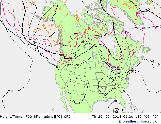 Height/Temp. 700 гПа GFS чт 26.09.2024 06 UTC