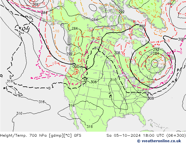 Height/Temp. 700 hPa GFS  05.10.2024 18 UTC