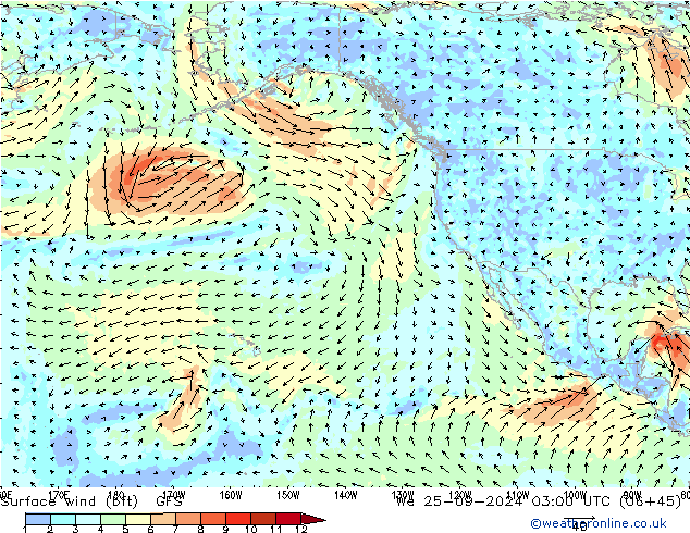 Surface wind (bft) GFS St 25.09.2024 03 UTC