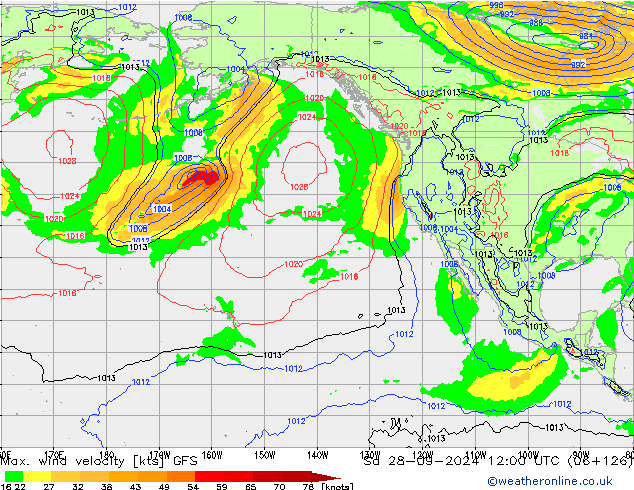 Max. wind velocity GFS sam 28.09.2024 12 UTC