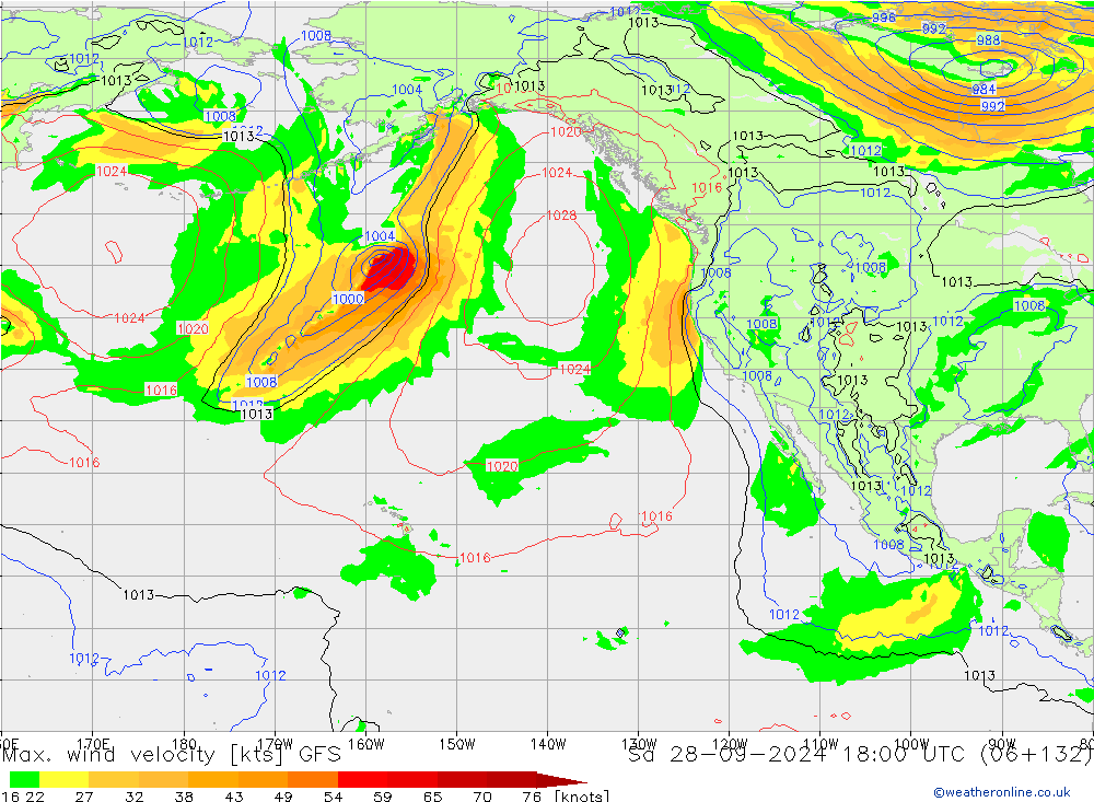 Maks. Rüzgar Hızı GFS Cts 28.09.2024 18 UTC