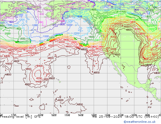 Freezing level GFS śro. 25.09.2024 18 UTC