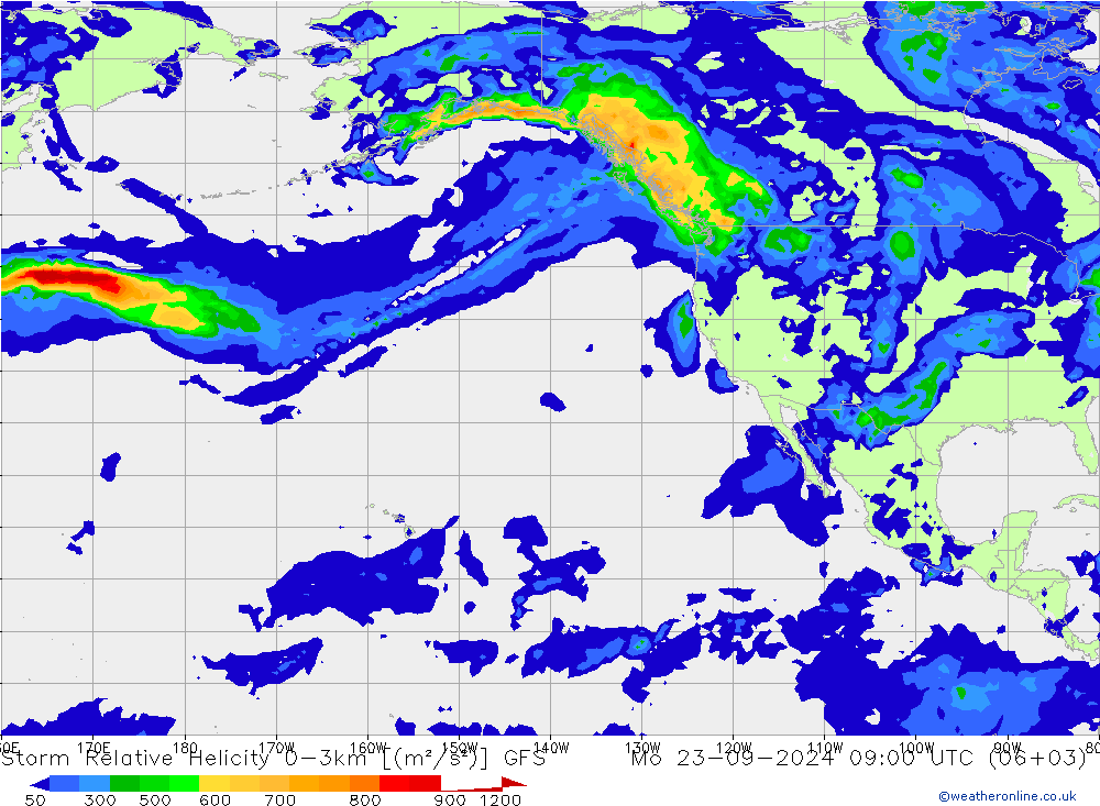 Storm Relative Helicity GFS Seg 23.09.2024 09 UTC