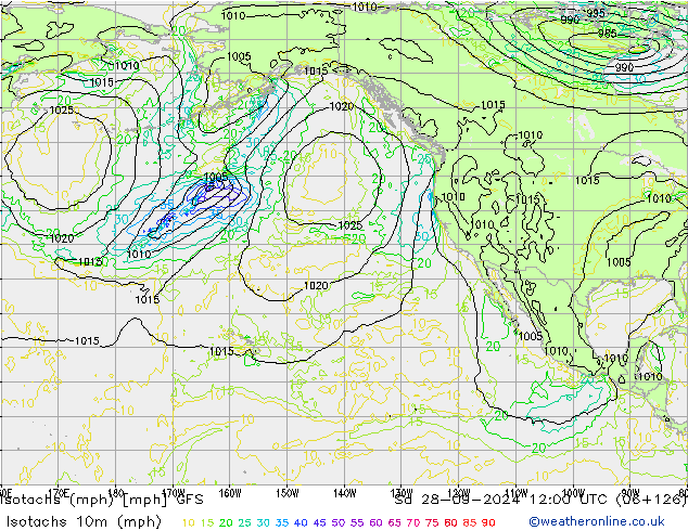 Isotachs (mph) GFS Sa 28.09.2024 12 UTC