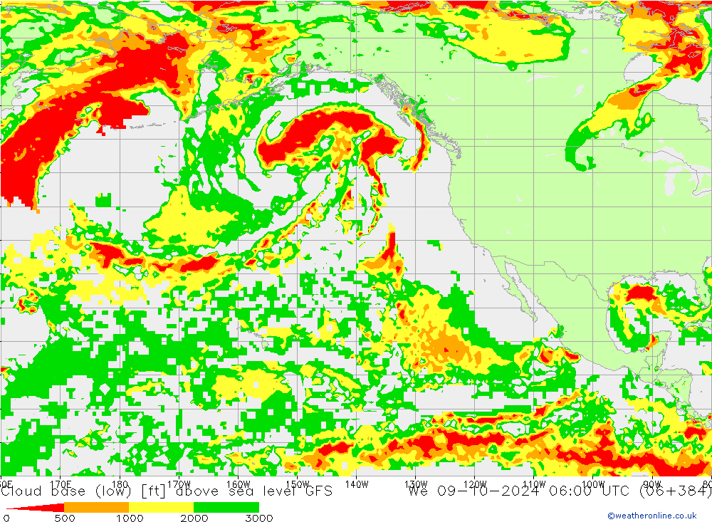 Cloud base (low) GFS mer 09.10.2024 06 UTC