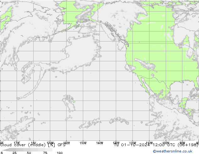 Cloud cover (middle) GFS Tu 01.10.2024 12 UTC