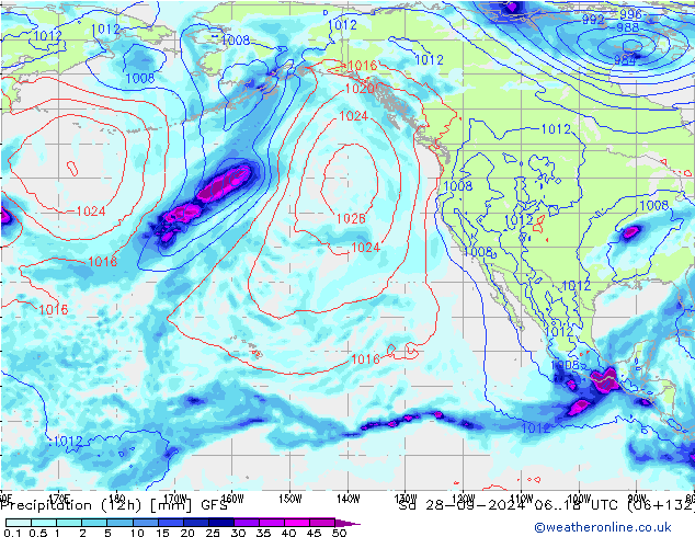 Precipitation (12h) GFS So 28.09.2024 18 UTC