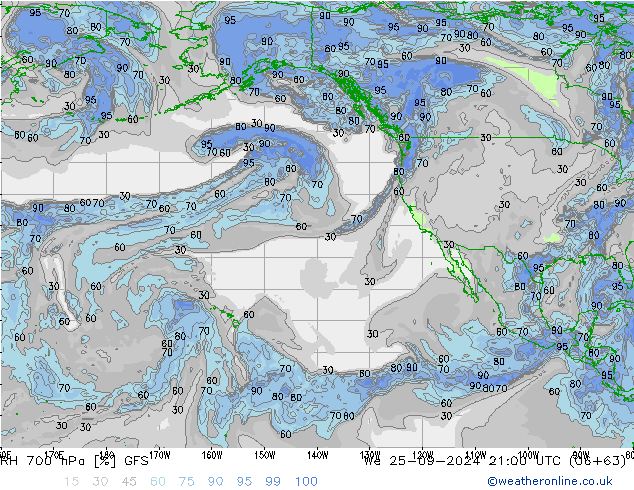 RH 700 hPa GFS mer 25.09.2024 21 UTC