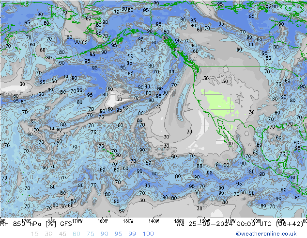 RH 850 гПа GFS ср 25.09.2024 00 UTC