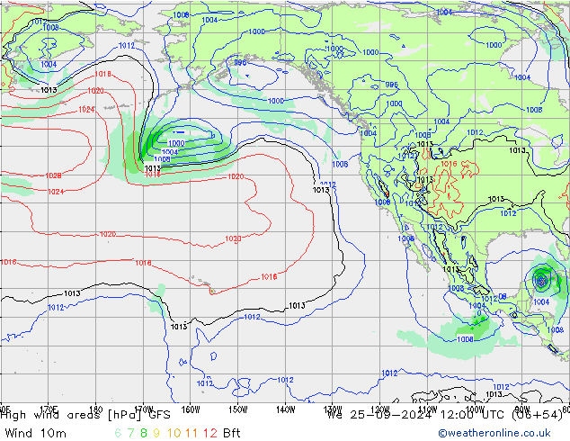 High wind areas GFS mer 25.09.2024 12 UTC