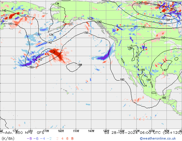 T-Adv. 850 hPa GFS sab 28.09.2024 06 UTC