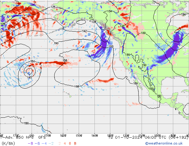 T-Adv. 850 hPa GFS Tu 01.10.2024 06 UTC