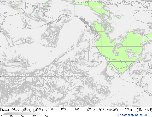 Cloud cover (total) GFS Mo 30.09.2024 06 UTC